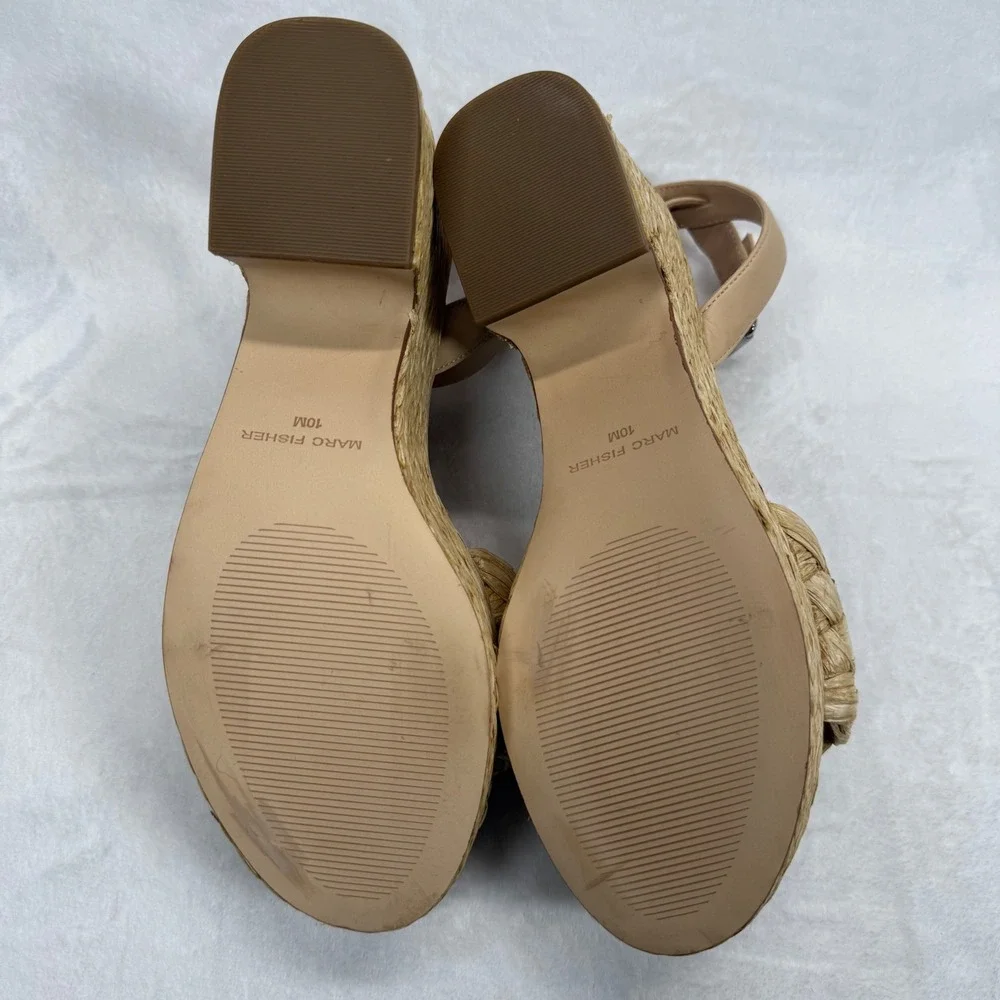 Marc Fisher Steel Espadrille Platform Sandals Woven‎ Ankle Strap Beige Size 10M